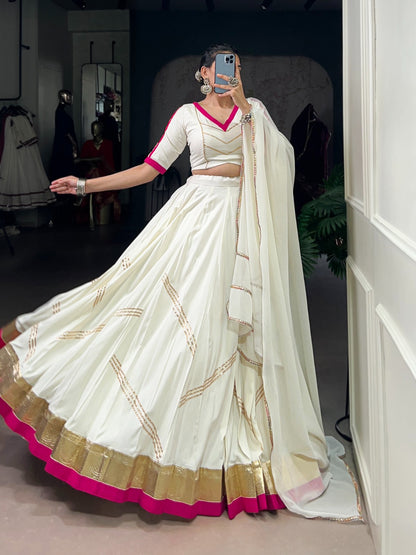 White Premium Pure Rayon Lehenga