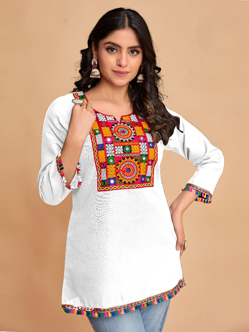 White Cotton Top with Vibrant Embroidery
