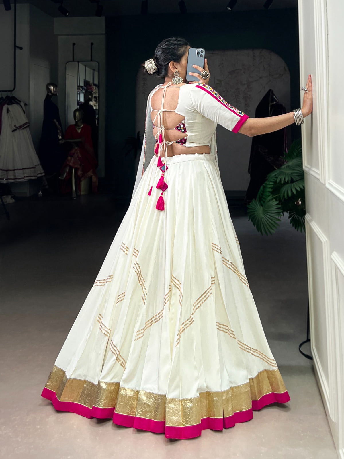 White Premium Pure Rayon Lehenga