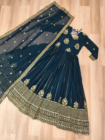 Teal Green Readymade Gown & Duppta