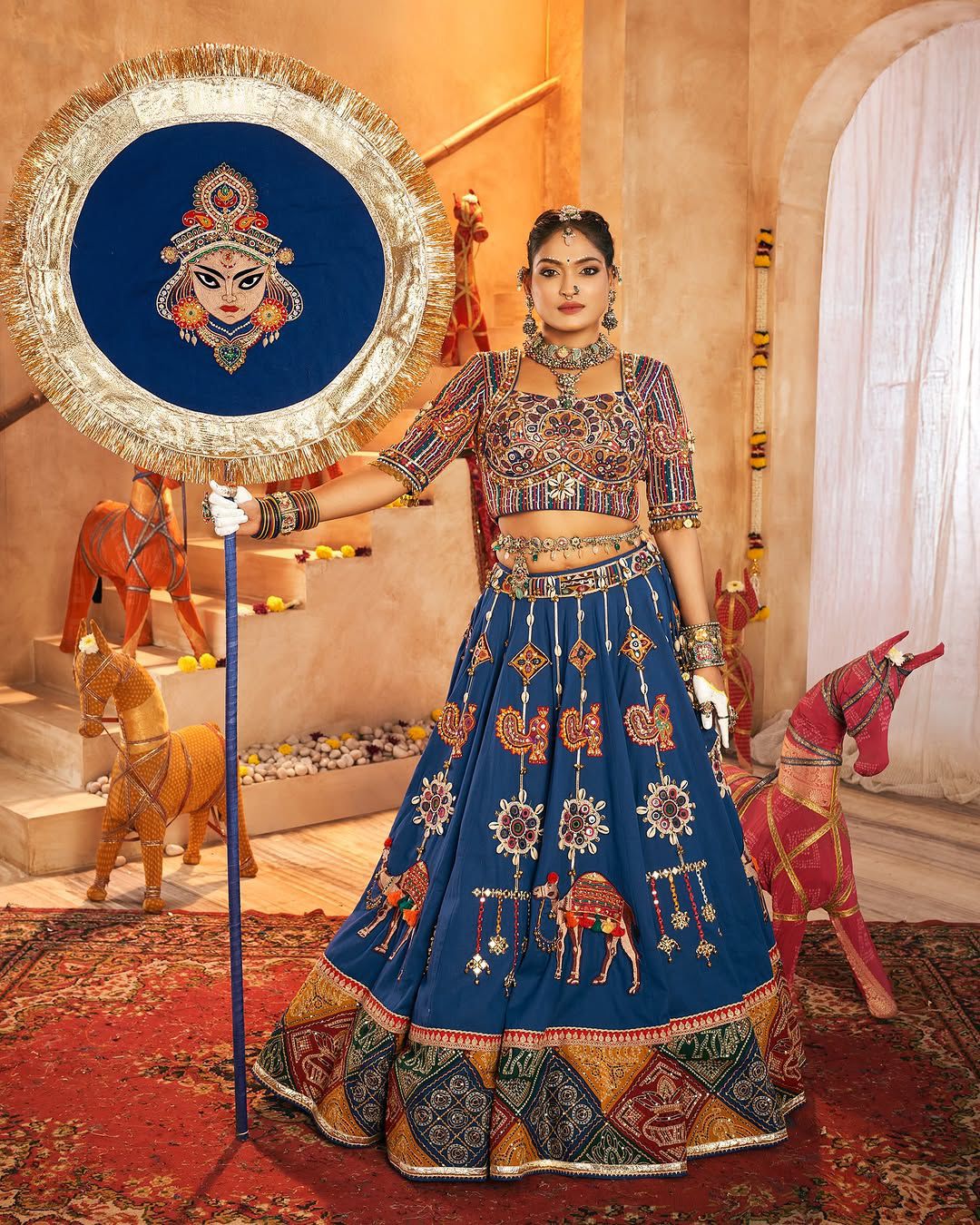 Navy Blue Muslin Cotton Lehenga Choli
