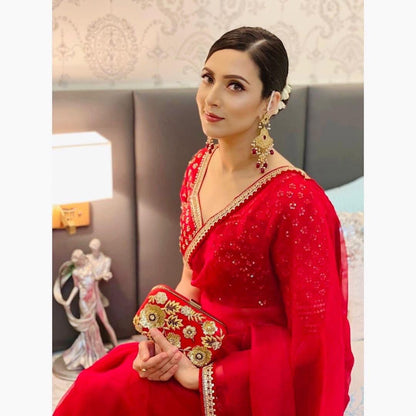 Red Premium Heavy Organza Silk Saree