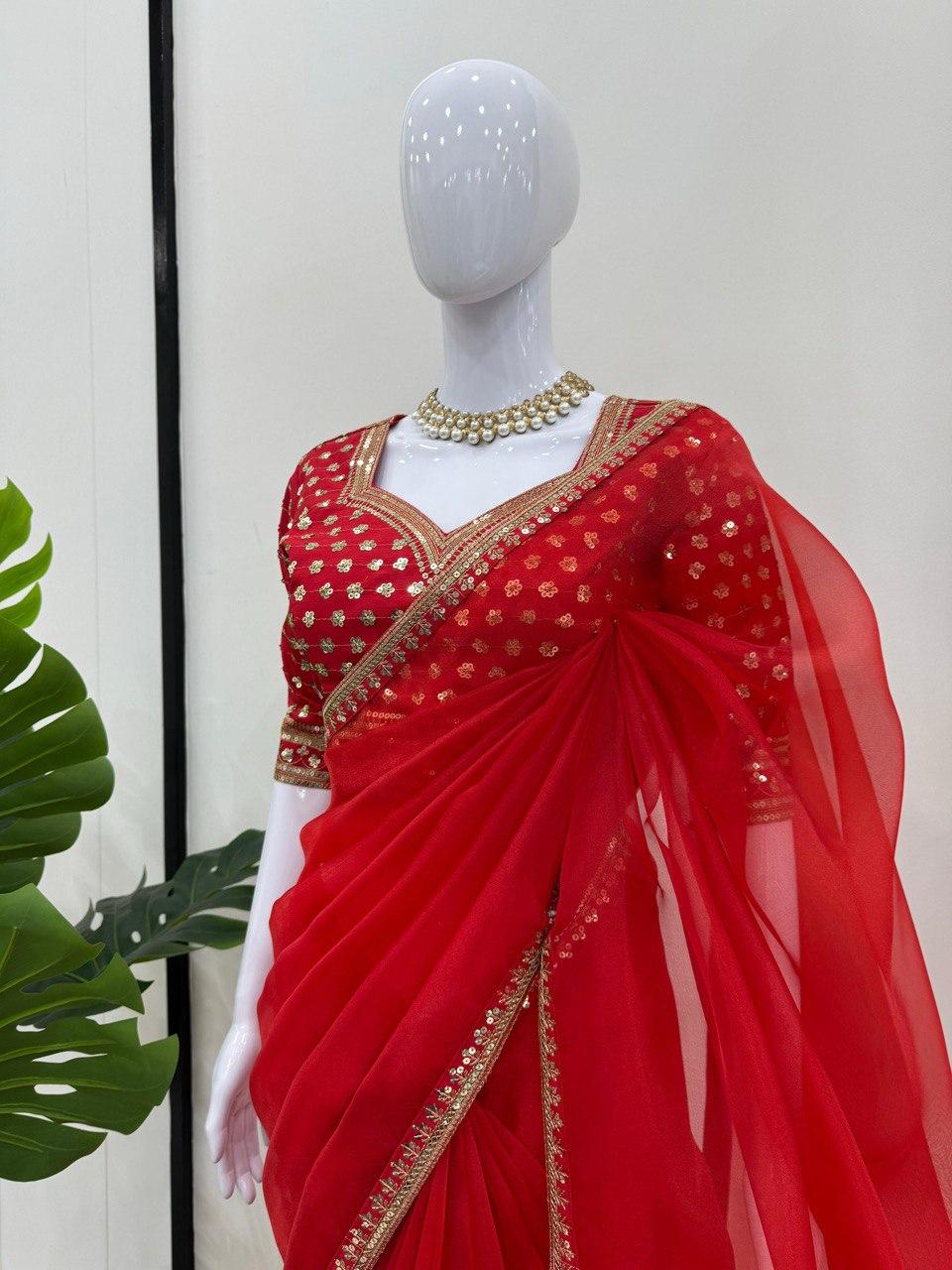 Red Premium Heavy Organza Silk Saree