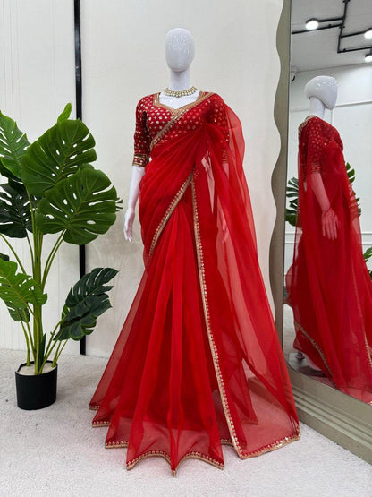 Red Premium Heavy Organza Silk Saree