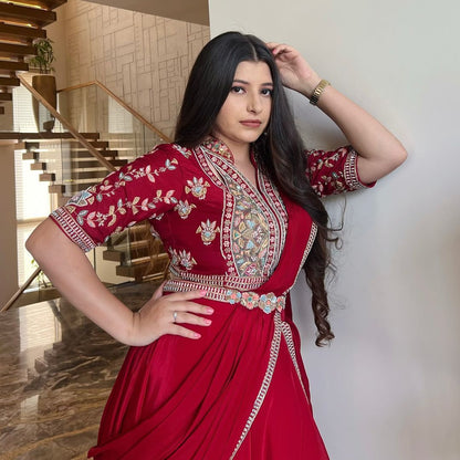 Red Exclusive Fancy Lehenga Saree