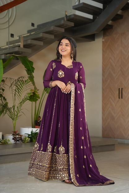 Purple Fully Stiched Gown & nDuppta