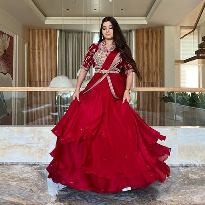 Red Exclusive Fancy Lehenga Saree