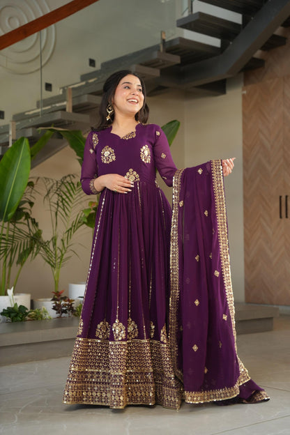 Purple Fully Stiched Gown & nDuppta