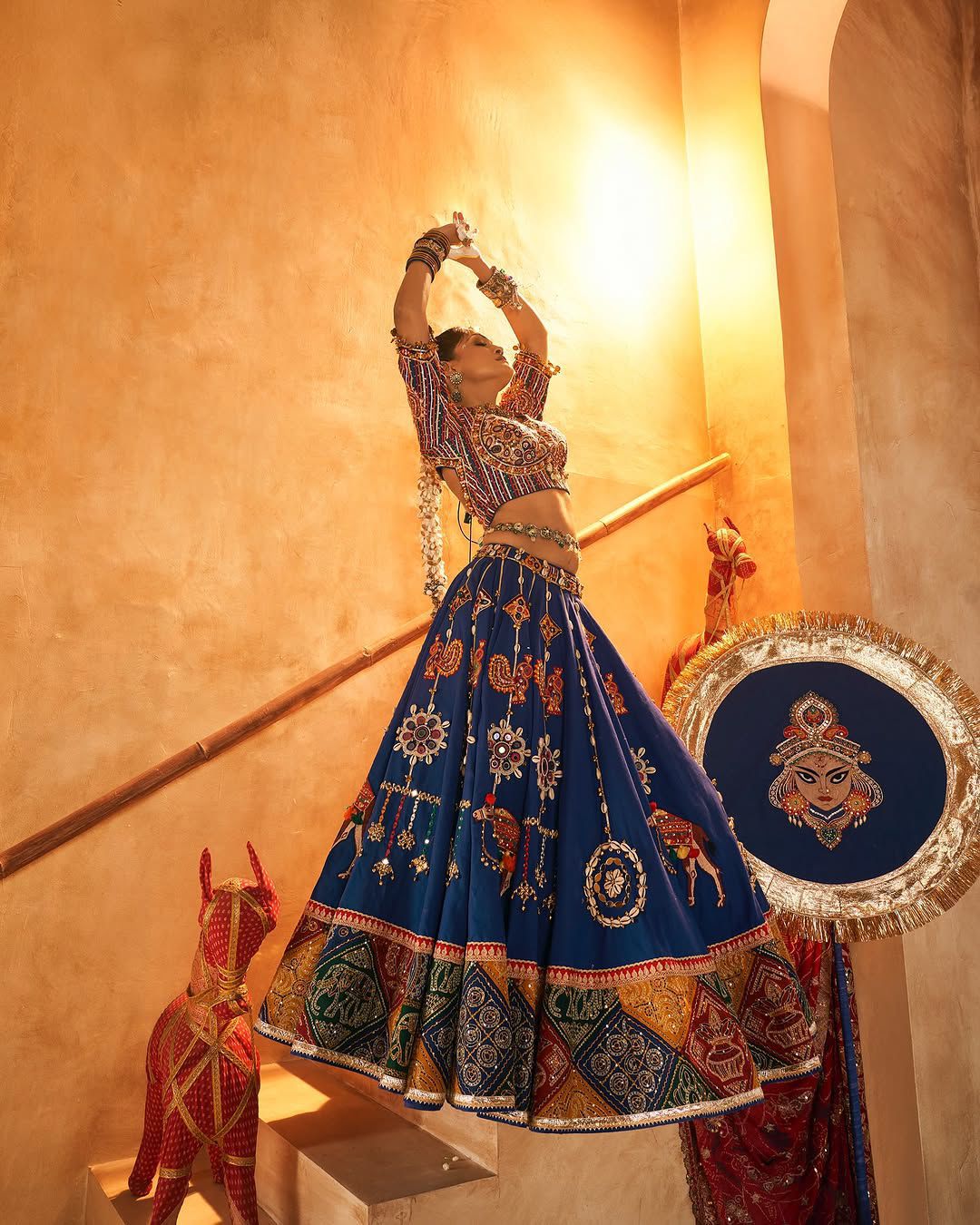 Navy Blue Muslin Cotton Lehenga Choli