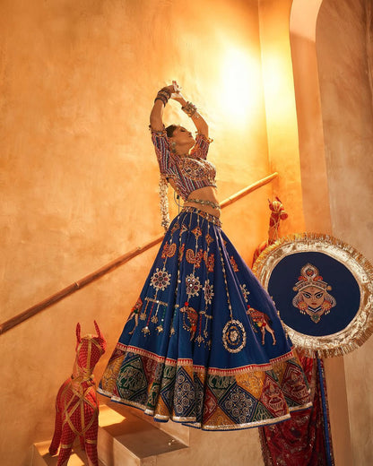Navy Blue Muslin Cotton Lehenga Choli