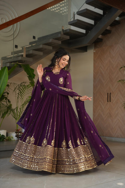 Purple Fully Stiched Gown & nDuppta