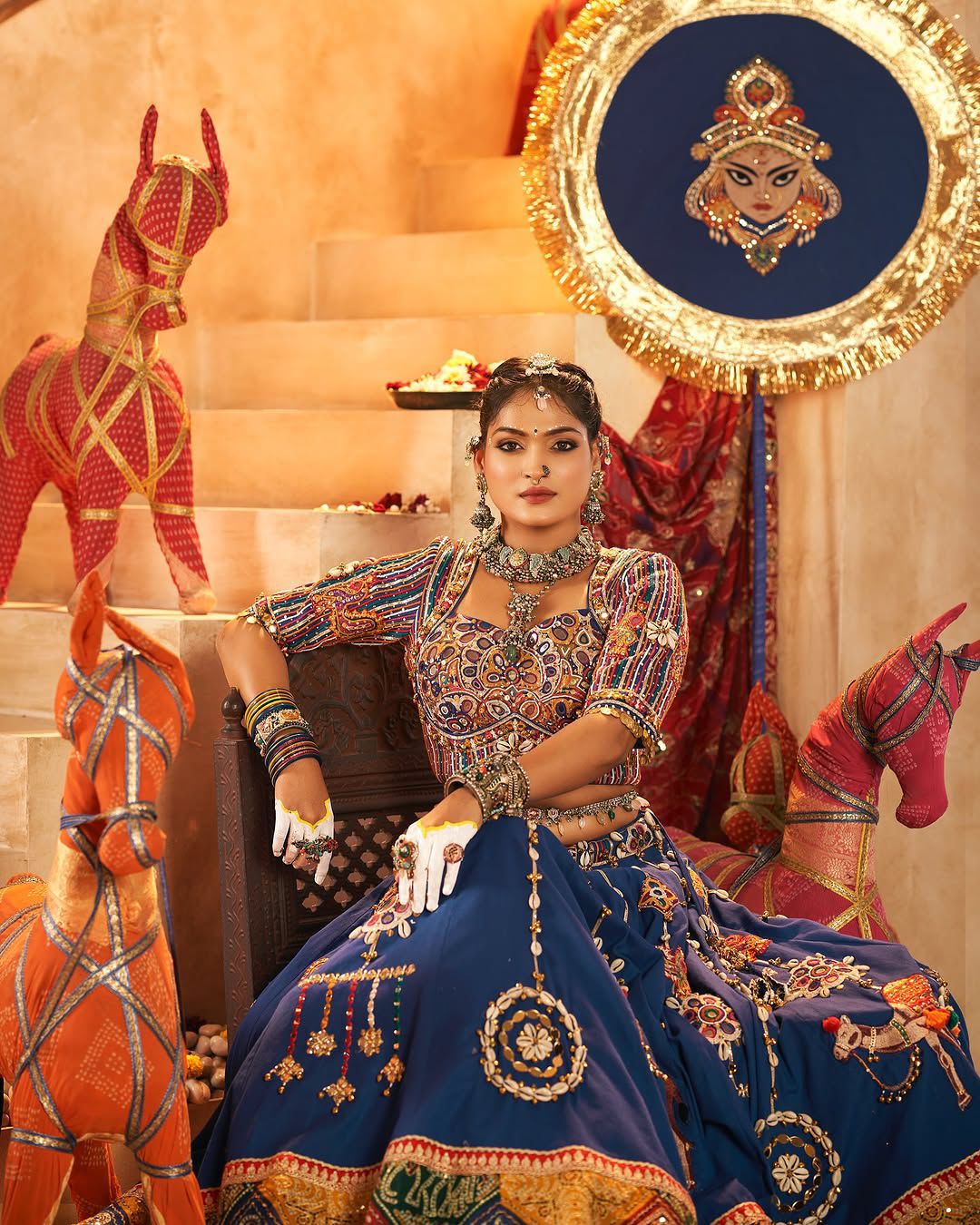 Navy Blue Muslin Cotton Lehenga Choli