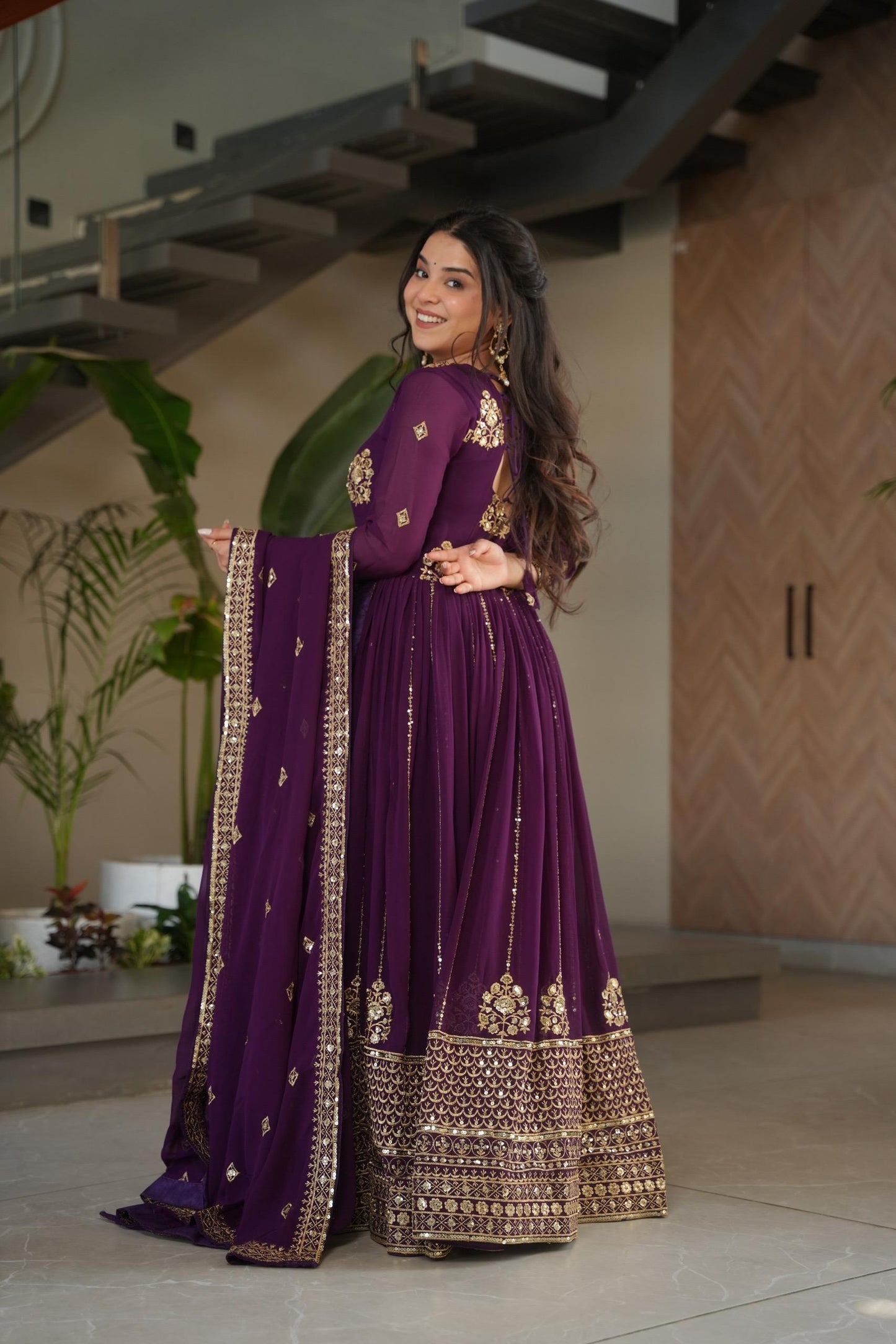 Purple Fully Stiched Gown & nDuppta