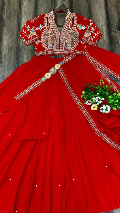 Red Exclusive Fancy Lehenga Saree
