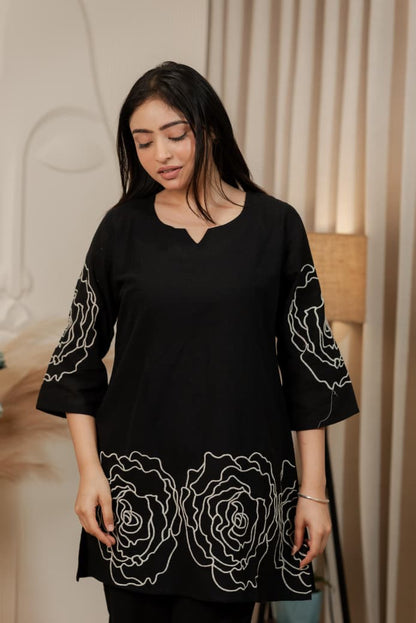 Black Elegant Thread Embroidery Cord Set