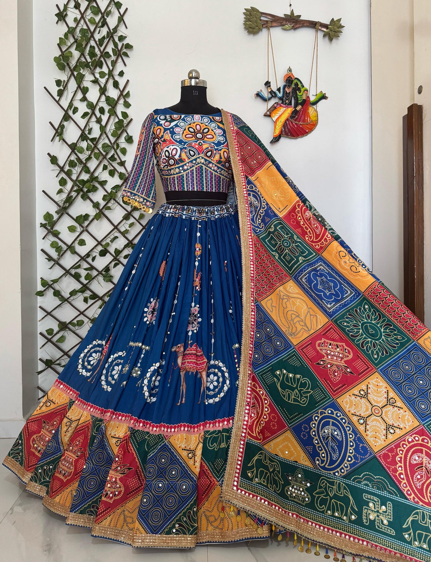 Navy Blue Muslin Cotton Lehenga Choli