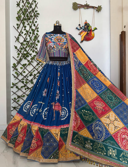 Navy Blue Muslin Cotton Lehenga Choli