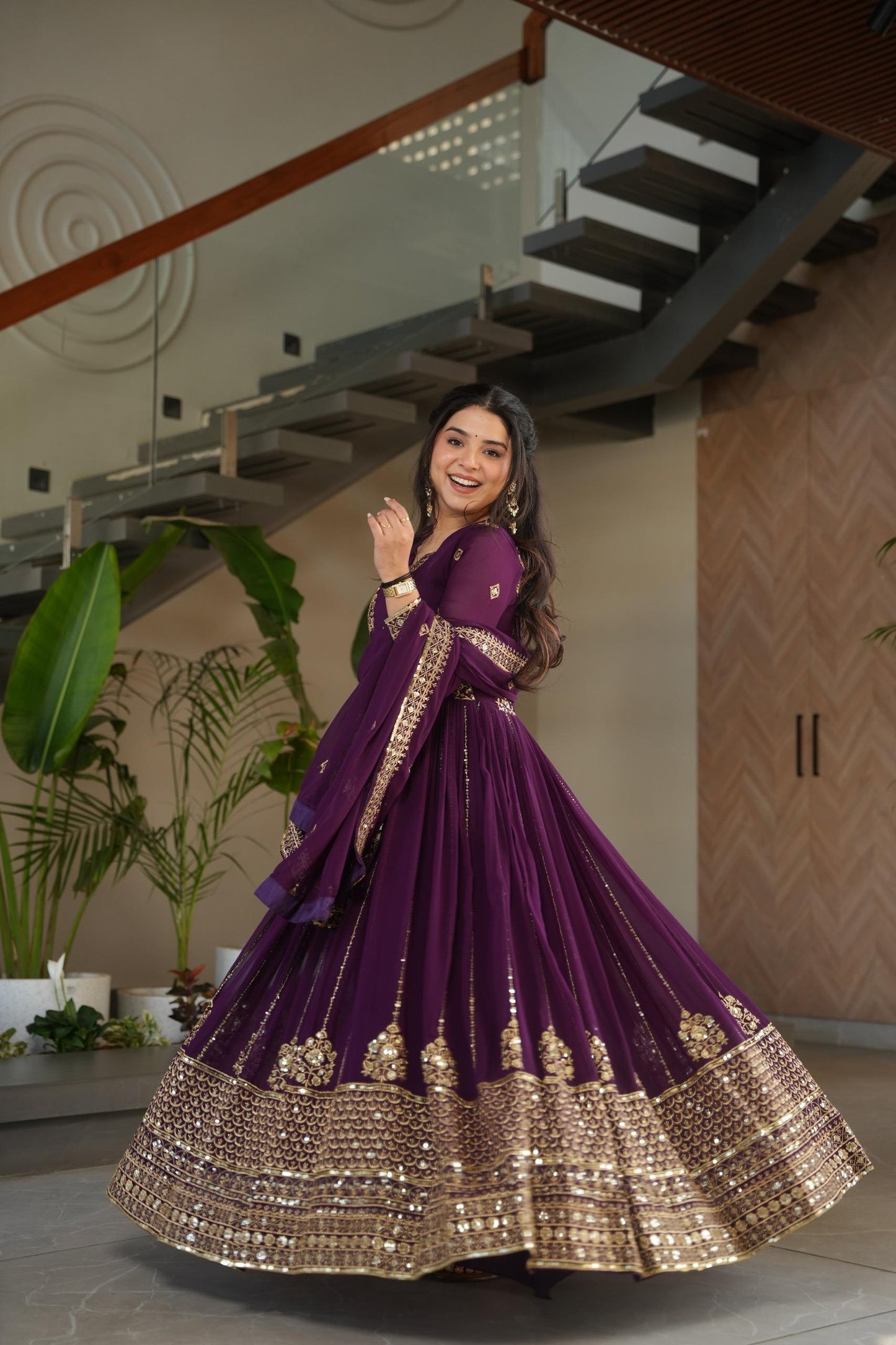 Purple Fully Stiched Gown & nDuppta