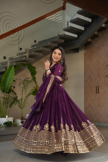 Purple Fully Stiched Gown & nDuppta