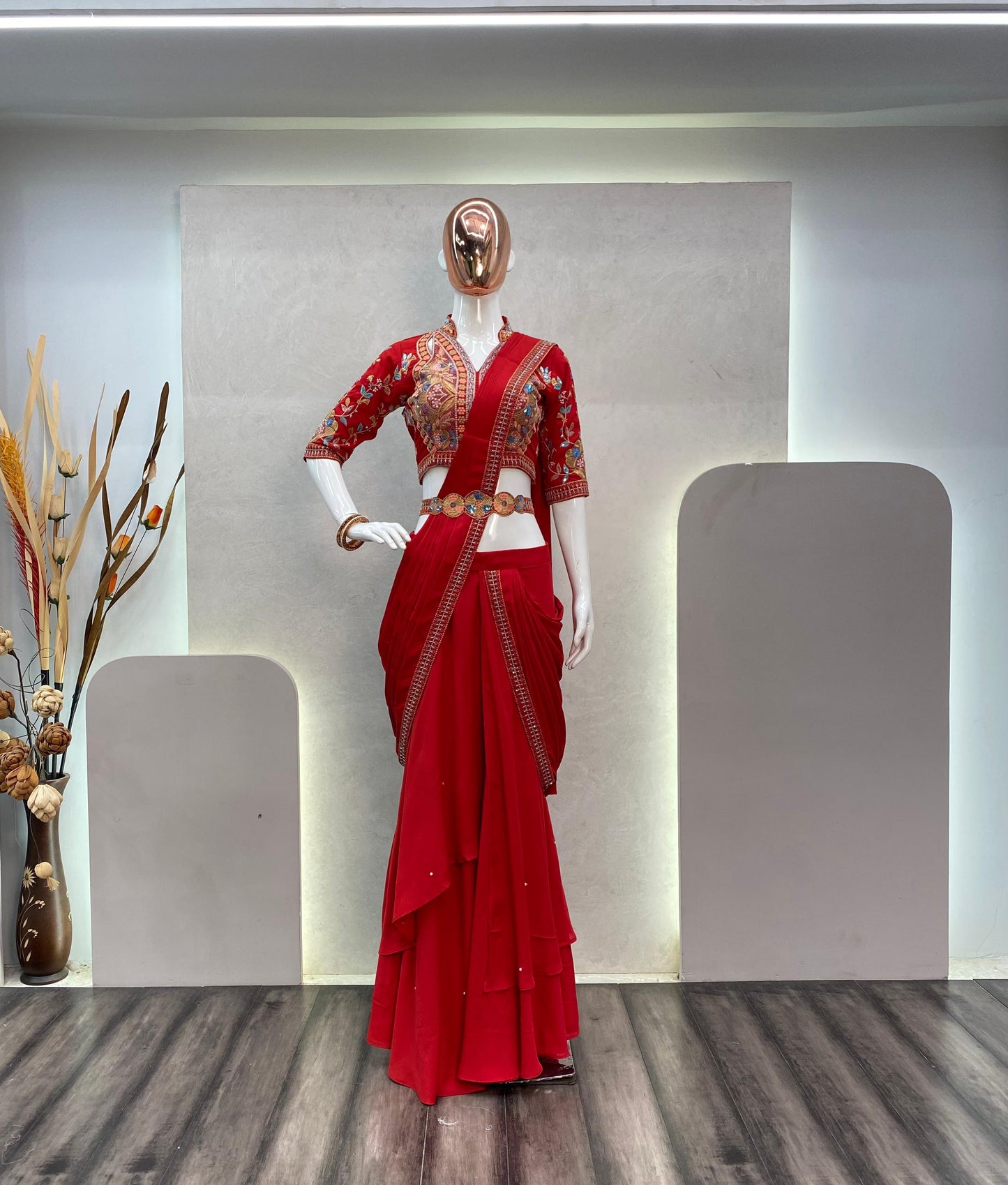 Red Exclusive Fancy Lehenga Saree