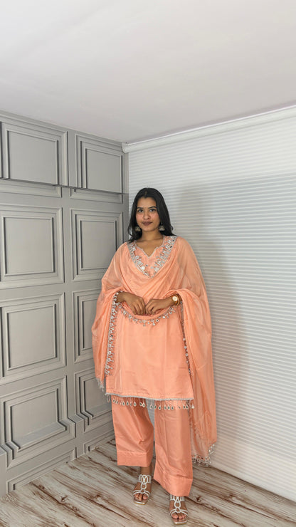 Peach Elegant Tebby Silk Suits