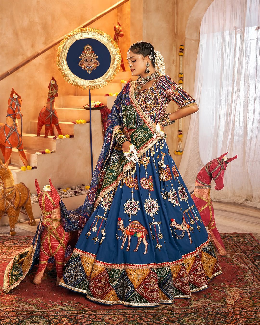 Navy Blue Muslin Cotton Lehenga Choli