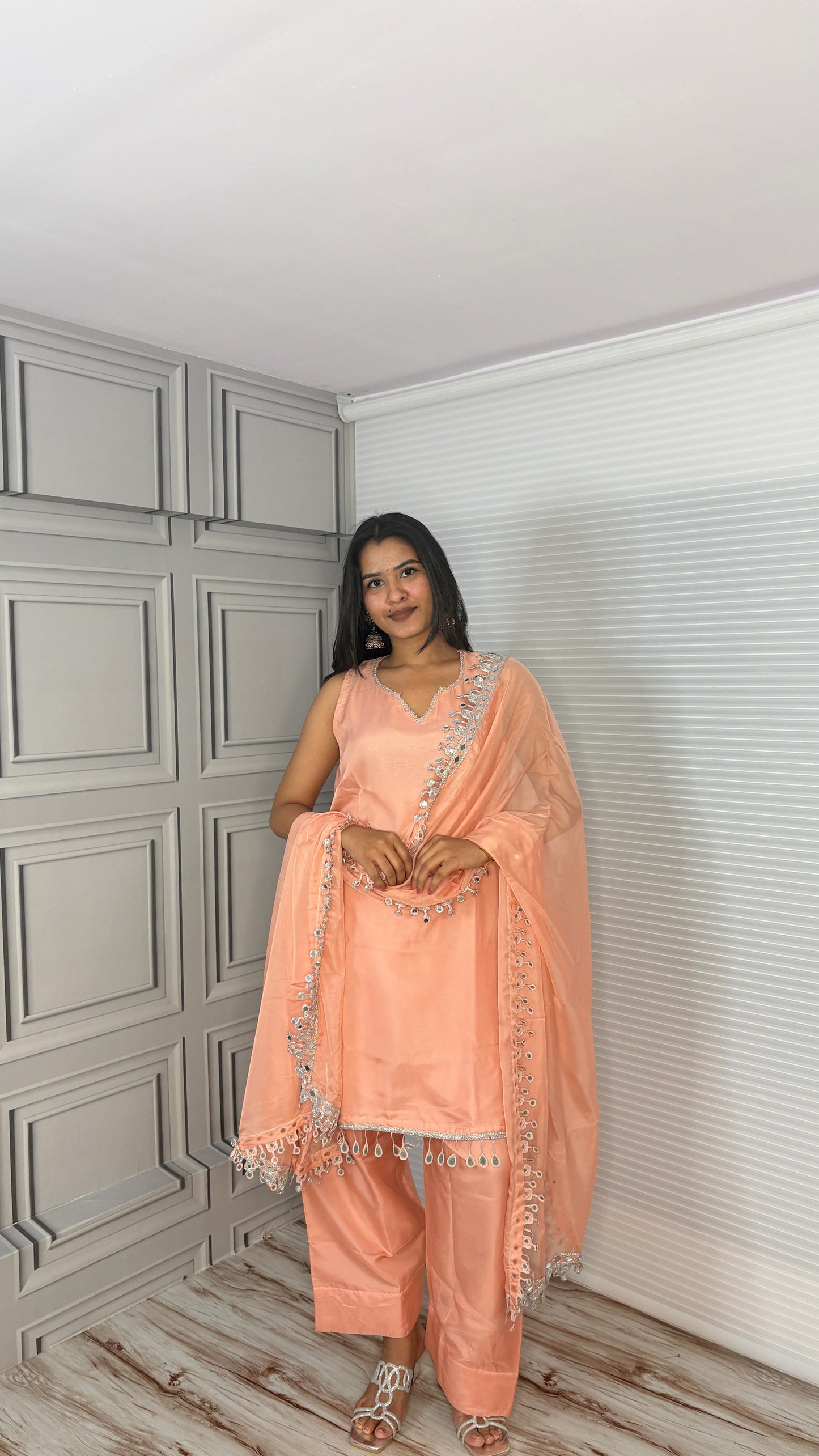 Peach Elegant Tebby Silk Suits