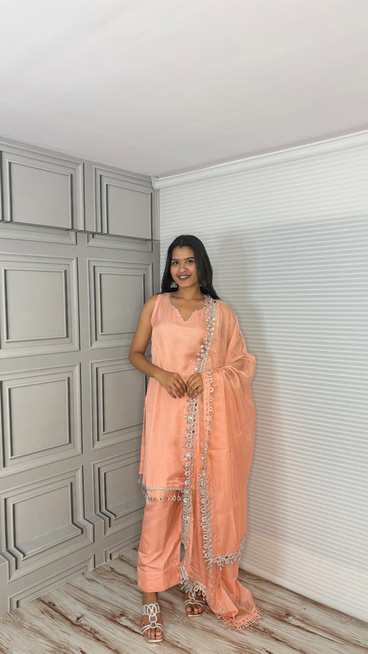 Peach Elegant Tebby Silk Suits