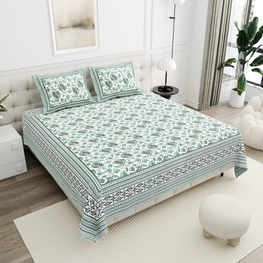 Green Heritage Bedsheet with Pillow Covers