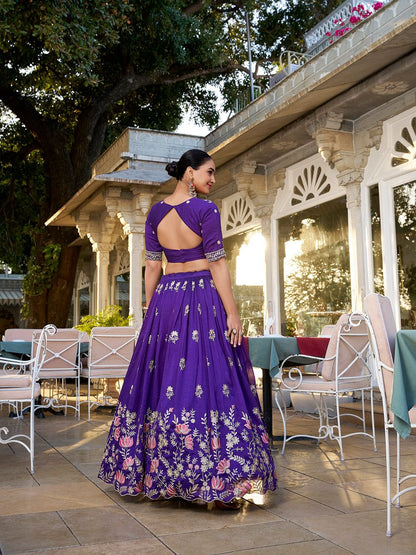 Wedding Wear Vichitra Silk Purple Lehenga Choli