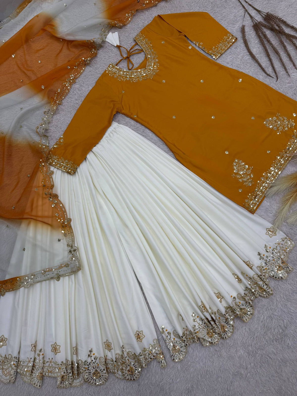 Yellow Natural French Crepe Pakistani Suit