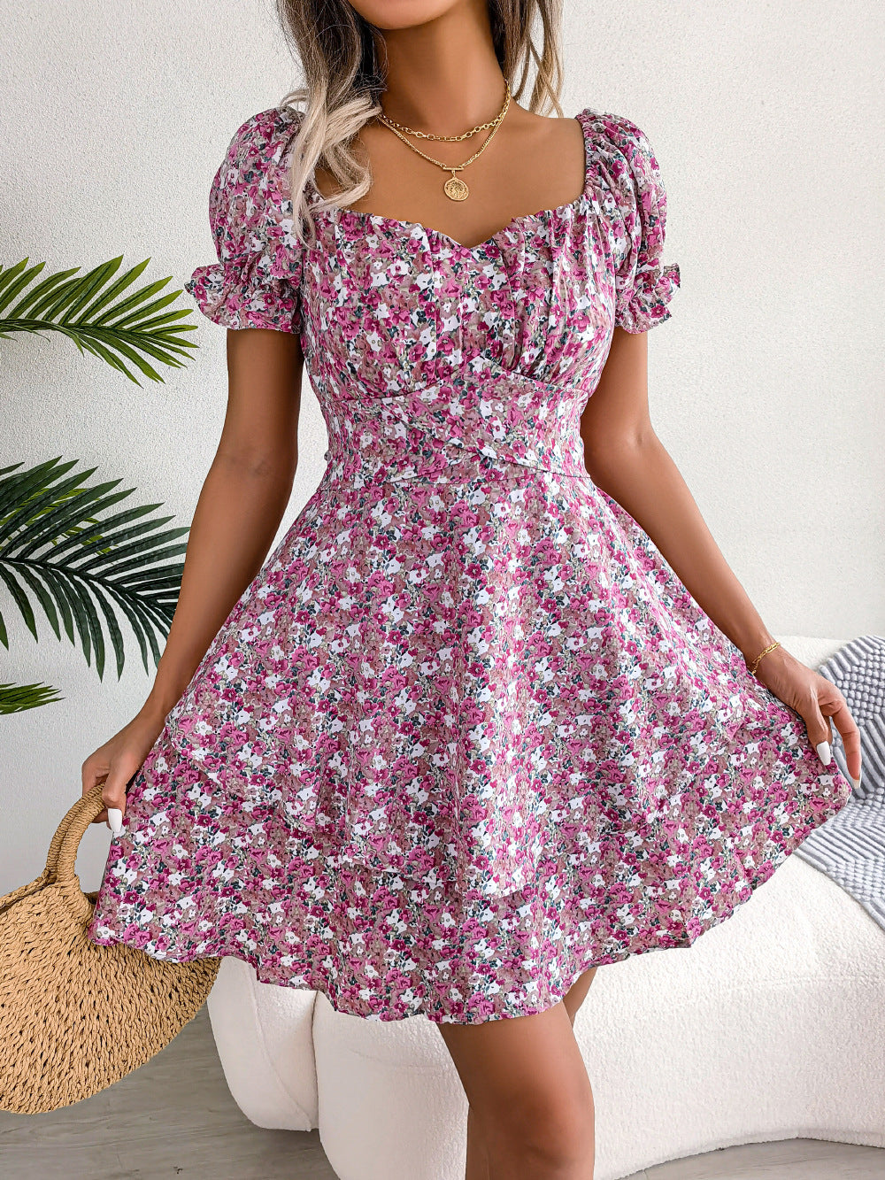Floral Shirred Mini Dress