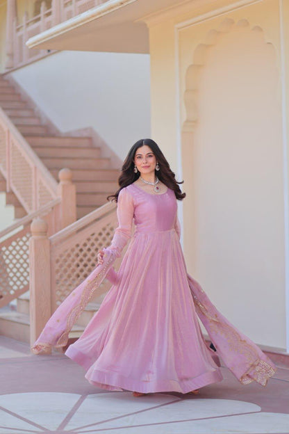 Pink Premium Cotton Gown & Duppta