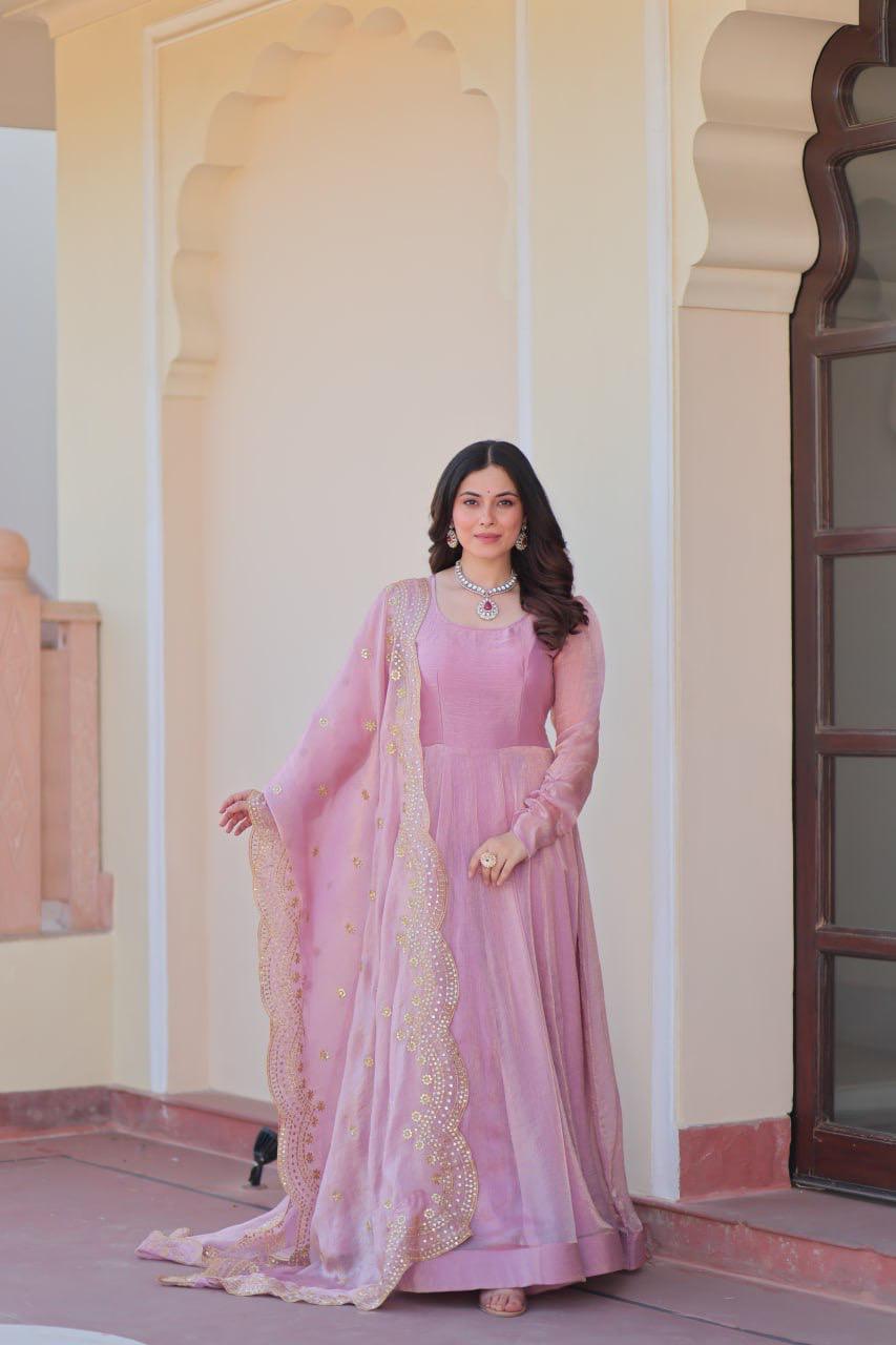 Pink Premium Cotton Gown & Duppta