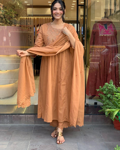 Brown Pure Cotton Anarkali Kurti