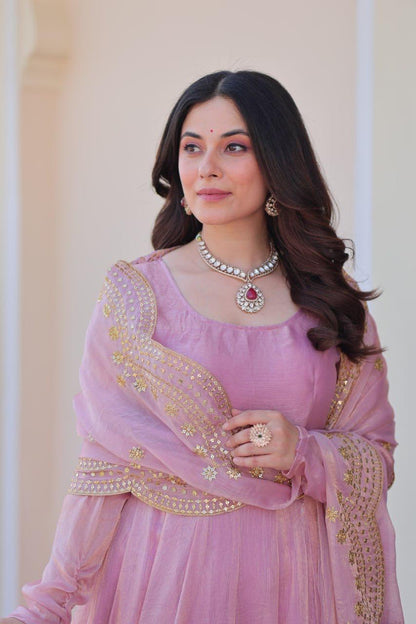 Pink Premium Cotton Gown & Duppta