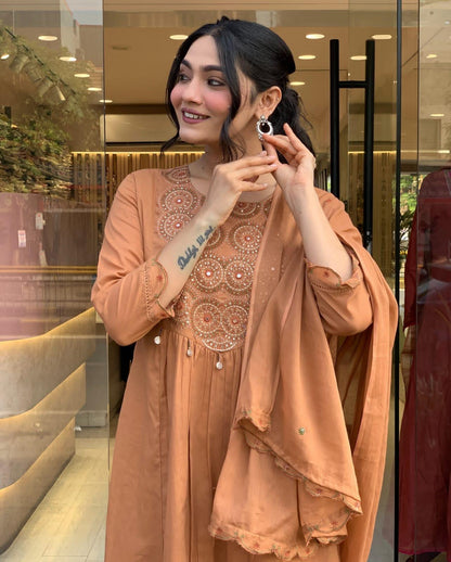 Brown Pure Cotton Anarkali Kurti