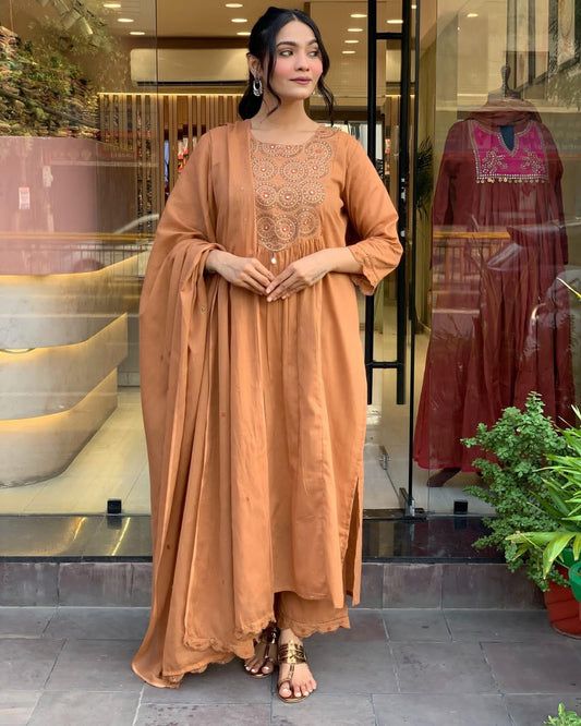 Brown Pure Cotton Anarkali Kurti