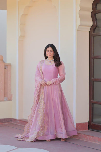 Pink Premium Cotton Gown & Duppta