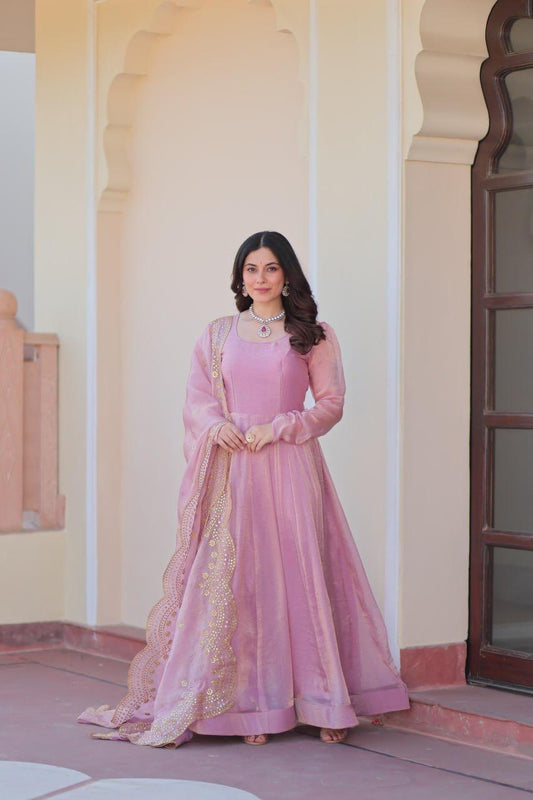 Pink Premium Cotton Gown & Duppta