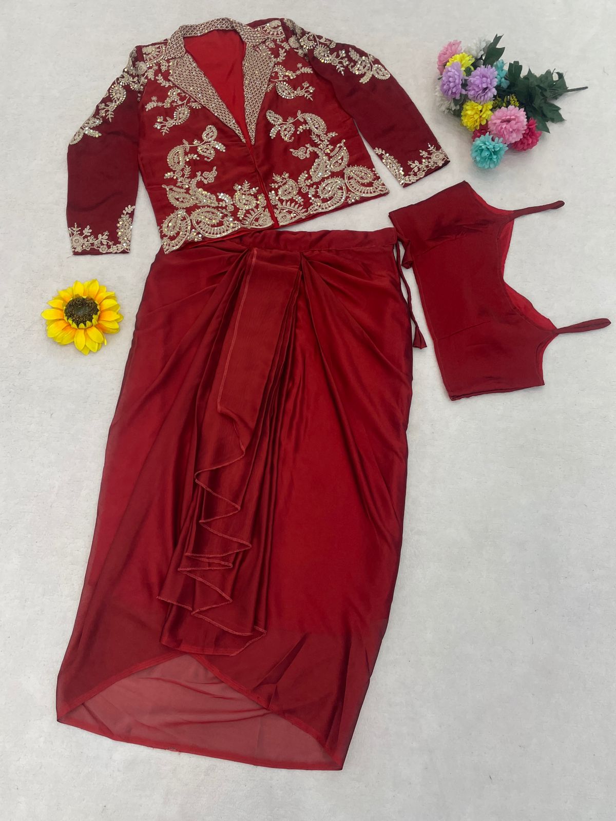 Orange Rangoli Silk Indo Western With Embroidery Work