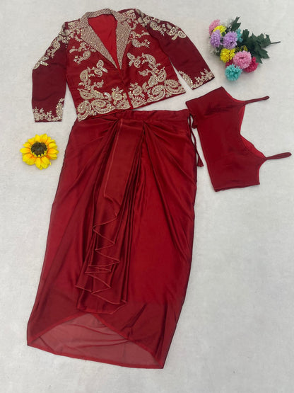 Orange Rangoli Silk Indo Western With Embroidery Work