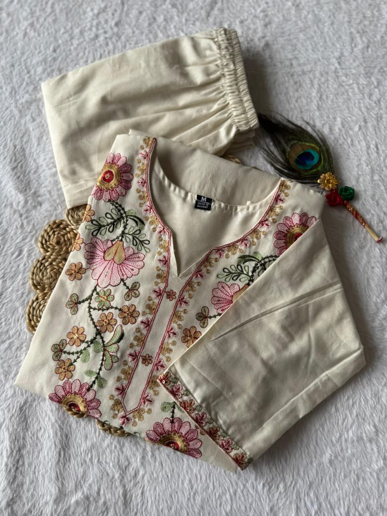 Summer Wear Pure Khadi Cotton Kurti Pant Set