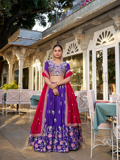 Wedding Wear Vichitra Silk Purple Lehenga Choli