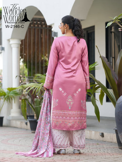 light pink Premium Imported Satin With Chinnon Dupatta suit set