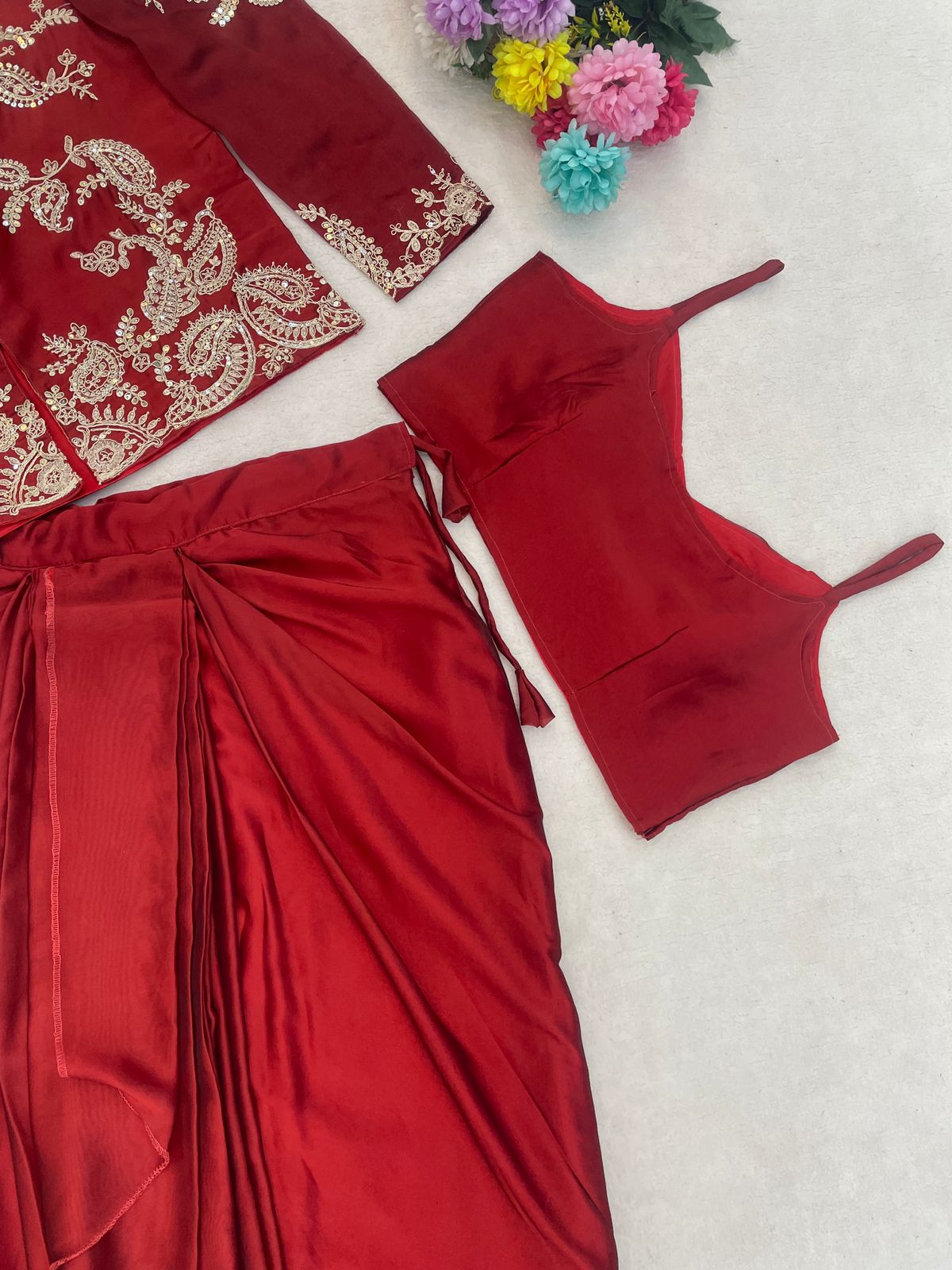 Orange Rangoli Silk Indo Western With Embroidery Work