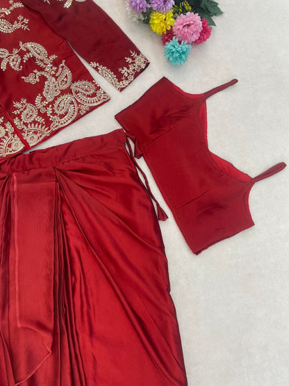 Orange Rangoli Silk Indo Western With Embroidery Work