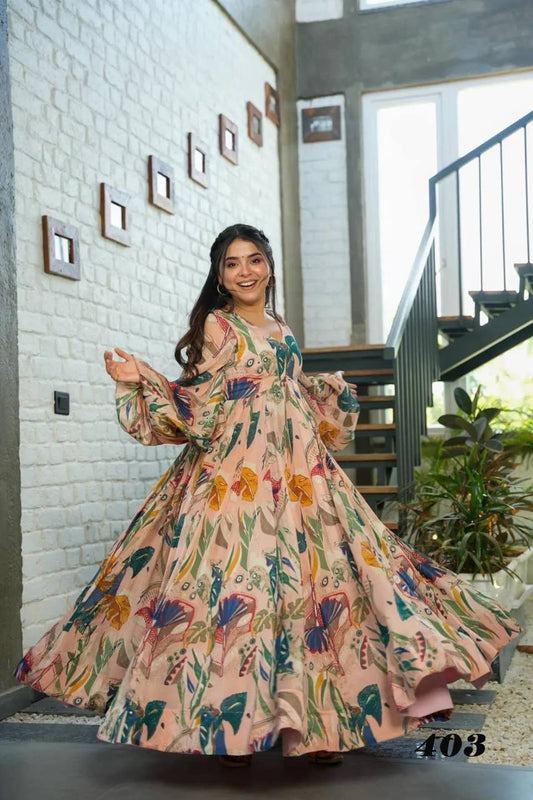 Georgette Silk Floral Print Fully Sttiched Gown