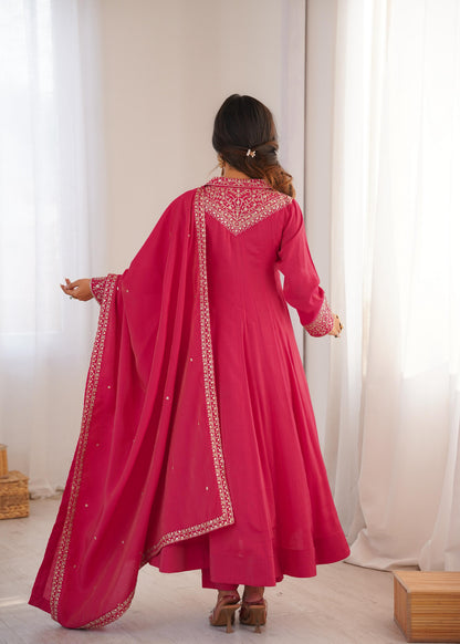 Rani Pink Fully Flair Anarkali Suit Set With Jariwork