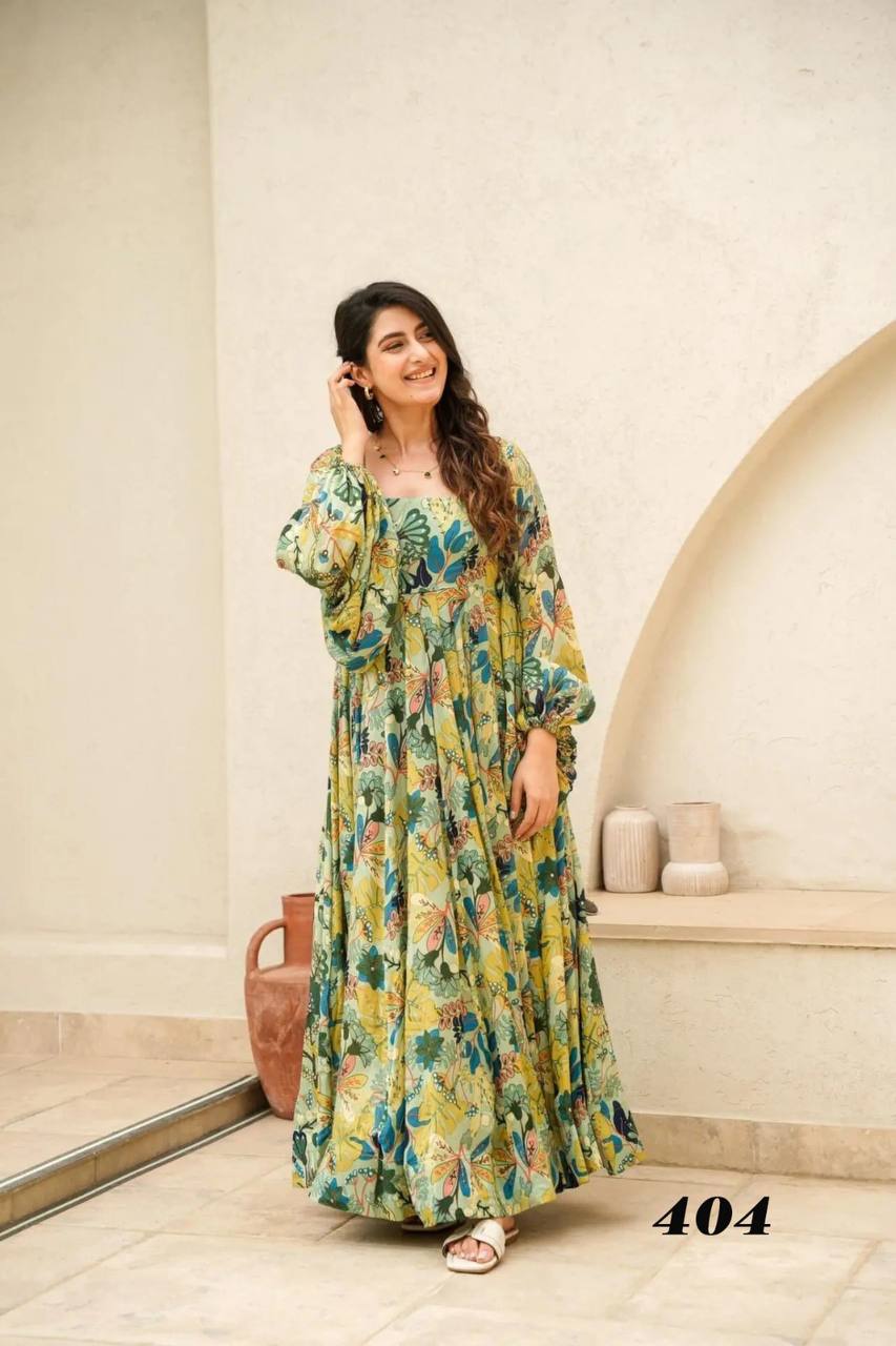 Chinon Green Fully Flair Western Gown